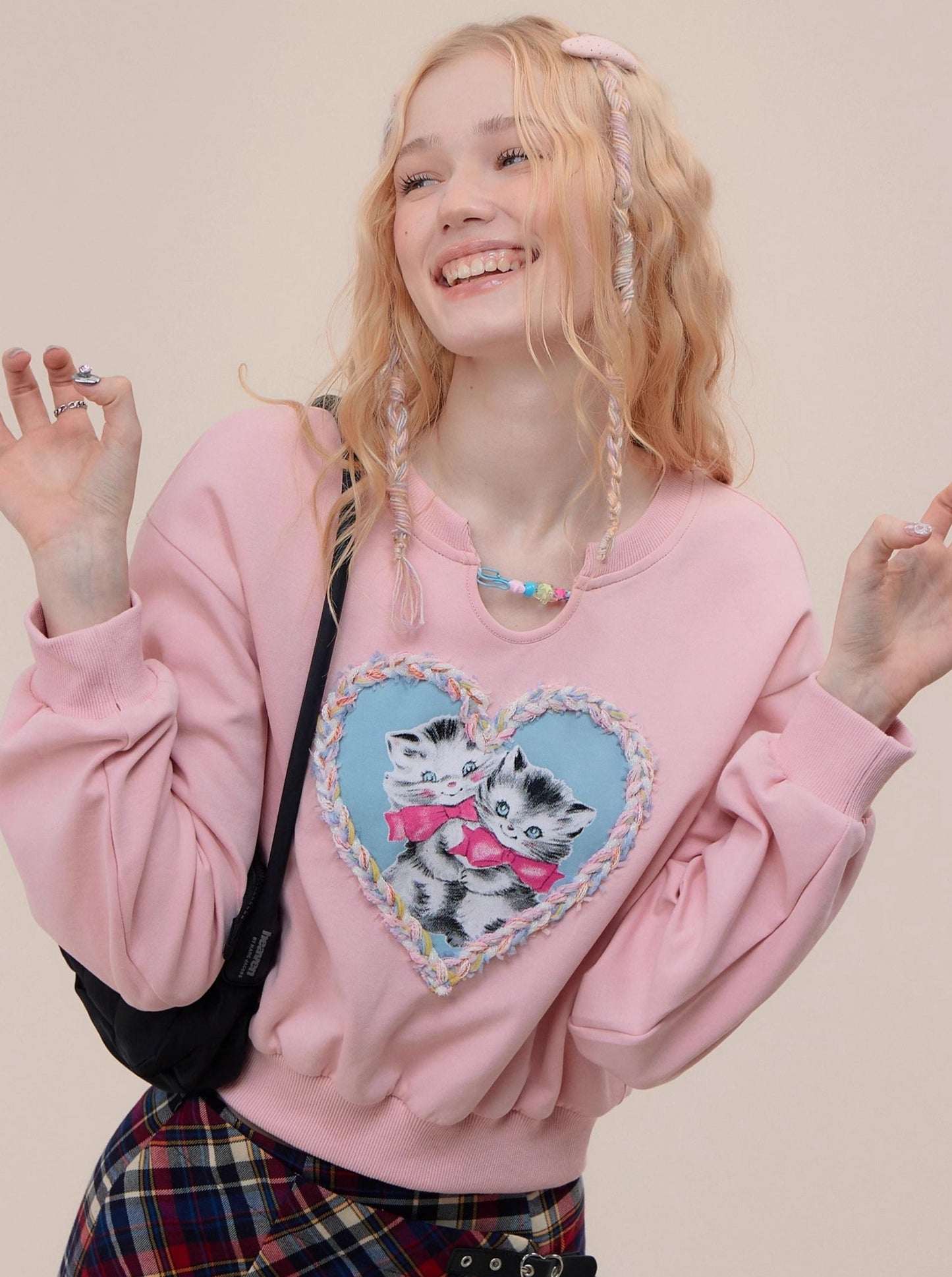 Short Loose American Retro Love Cat Sweatshirt