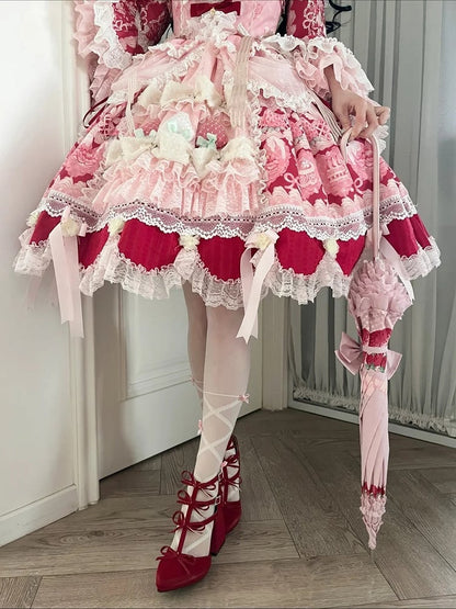 【6月26日予約締切】ストロベリーエンジェルスイートロリータプルアップチュールレイヤードOpドレス（ベルスリーブ付き）