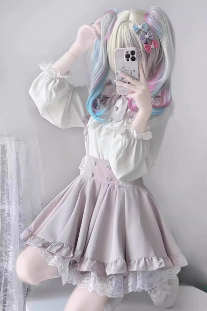 Pastel cute suspender skirt