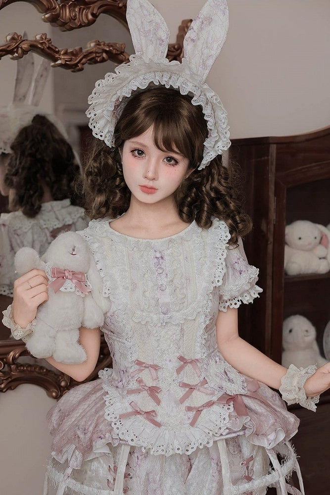 [Date limite de précommande : 6 octobre] Pink Castle Bunny ensemble poupée romantique avec haut corset à manches bouffantes en dentelle + short + surjupe à volants + surjupe cage à oiseaux Set 1/2/3