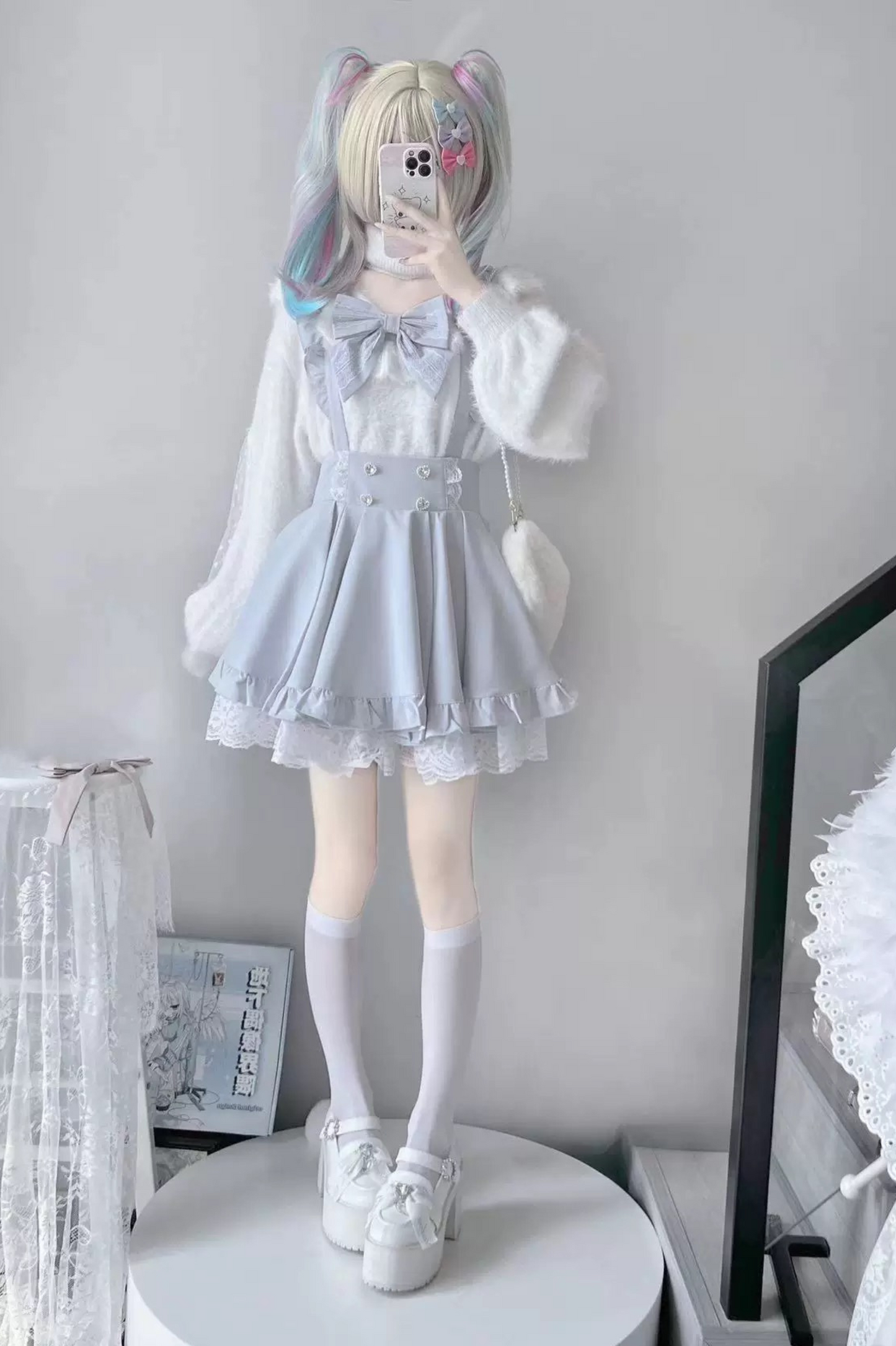 Pastel cute suspender skirt