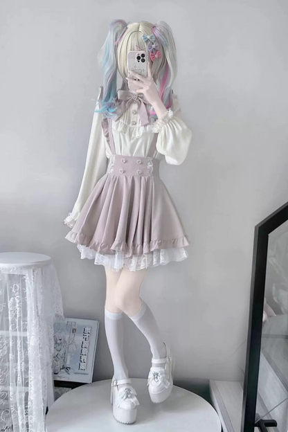 Pastel cute suspender skirt