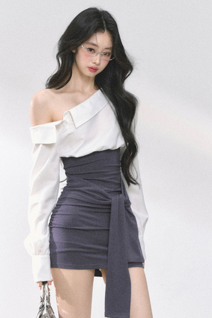ウエストバンド付きワンショルダーシャツ