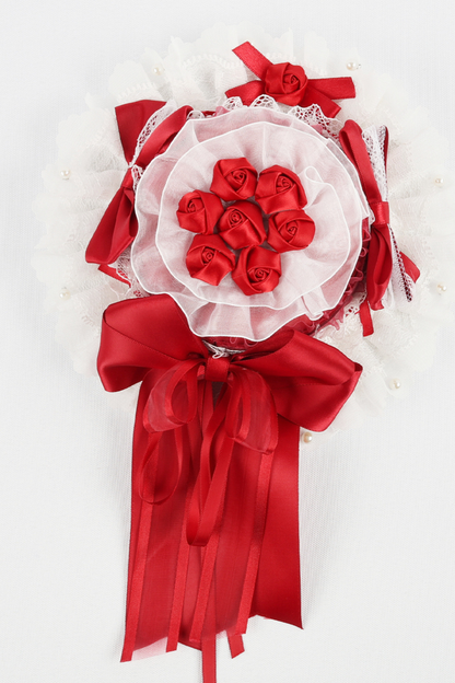 ローズレースロリータボンネット+ハット+ヘアバンド+クリップハット+クラウン