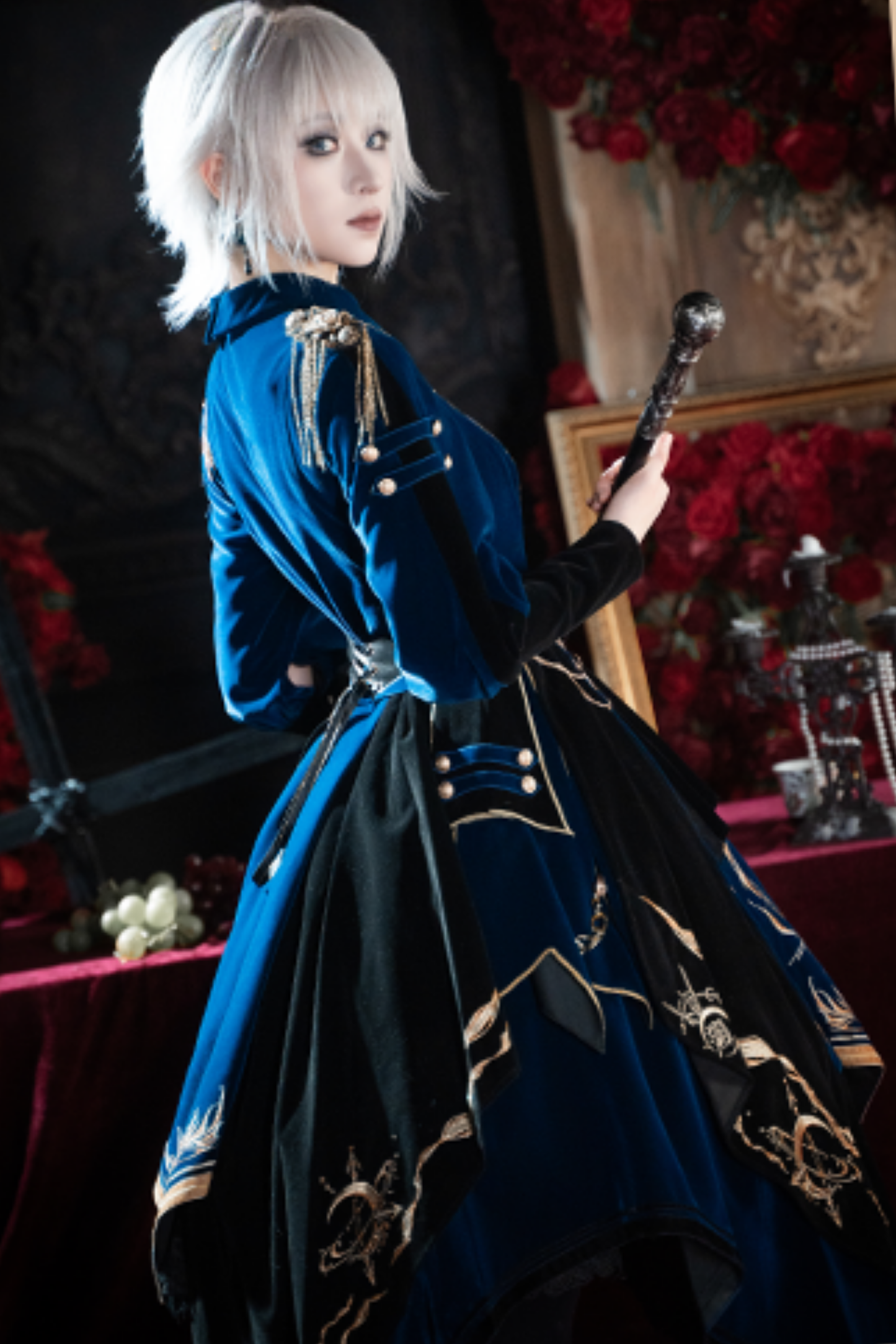 [Deadline for pre-order on November 16th] Holy army blue black embroidered military cape dress complete set + dress set