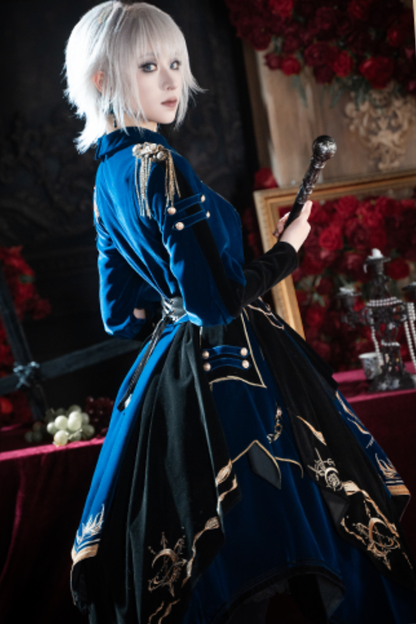 [Deadline for pre-order on November 16th] Holy army blue black embroidered military cape dress complete set + dress set