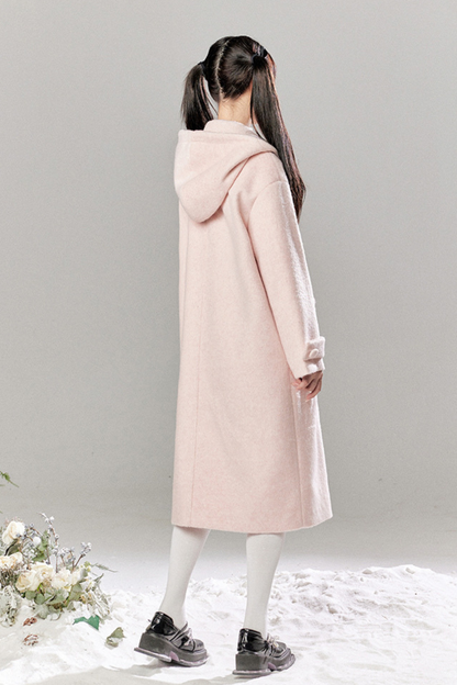 French Single Brest Food Long Wool Coat