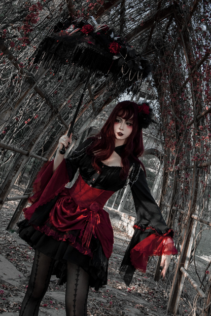 ダークフラワーゴシックロリータセットアップ