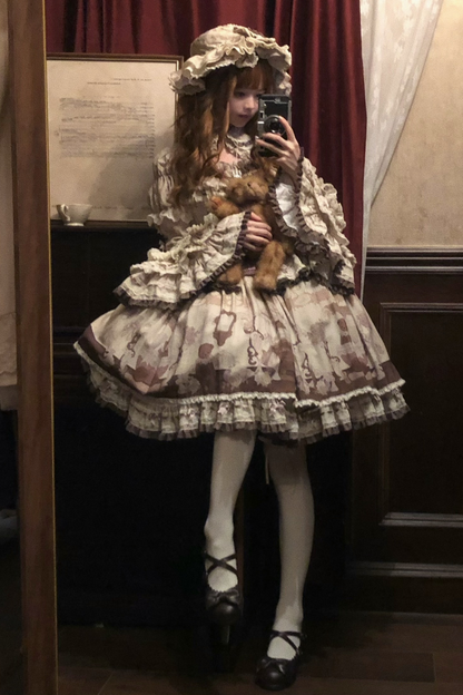 Briana Bear Print Dream Doll Lolita Dress + JSK + Skirt + Shirt + Petticoat