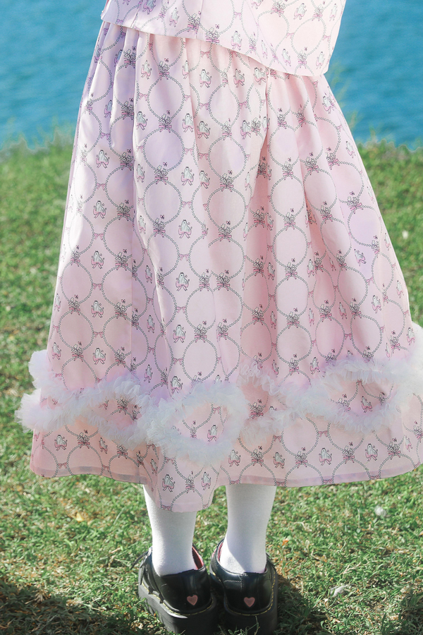 Pink Pearl Animal Print Wave Mesh Skirt