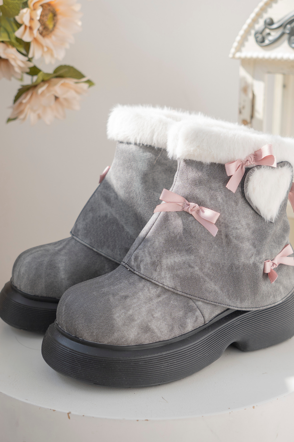 ベルベットリボンハートショートブーツ