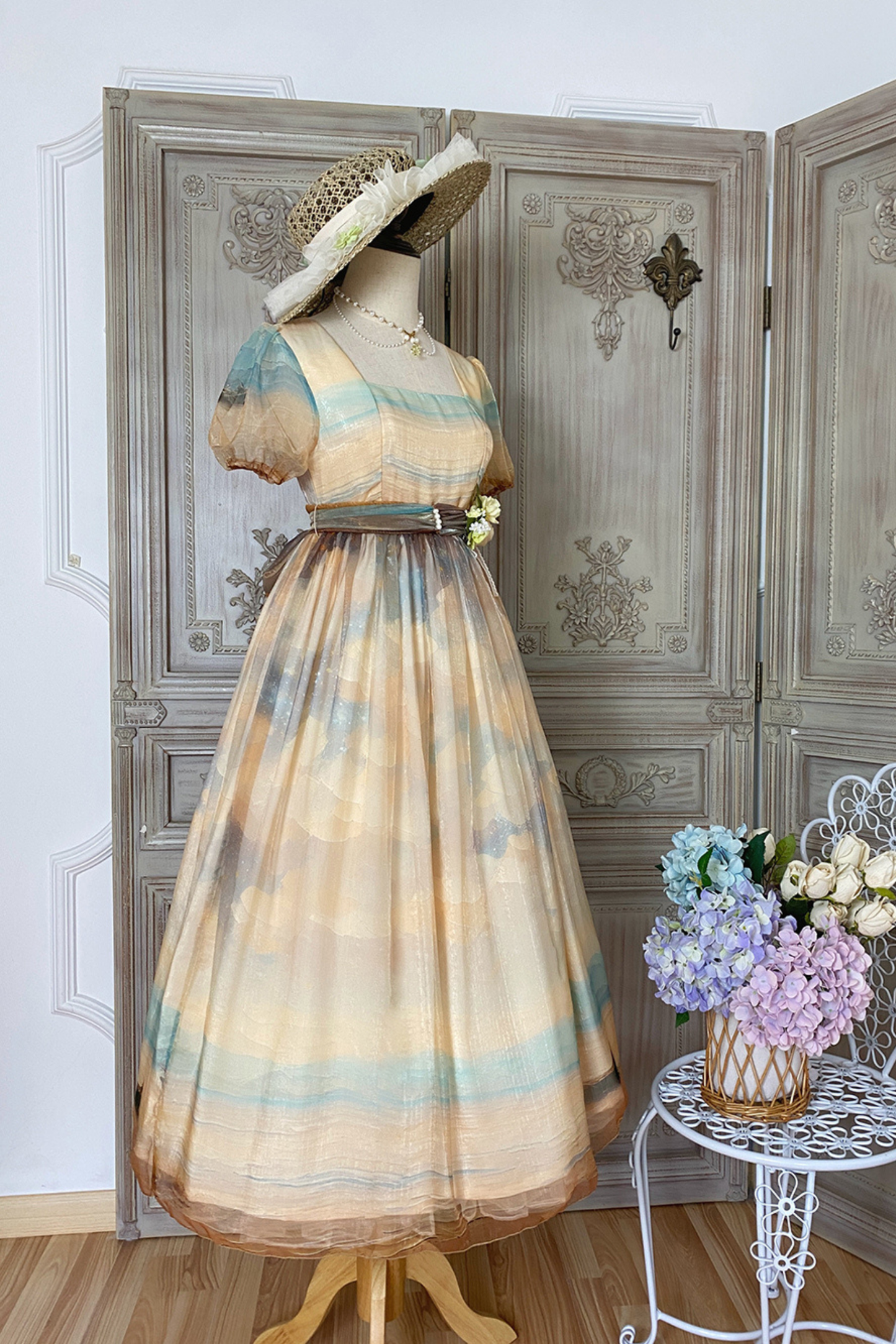 マーブルアートハイウエストマークロリータドレス