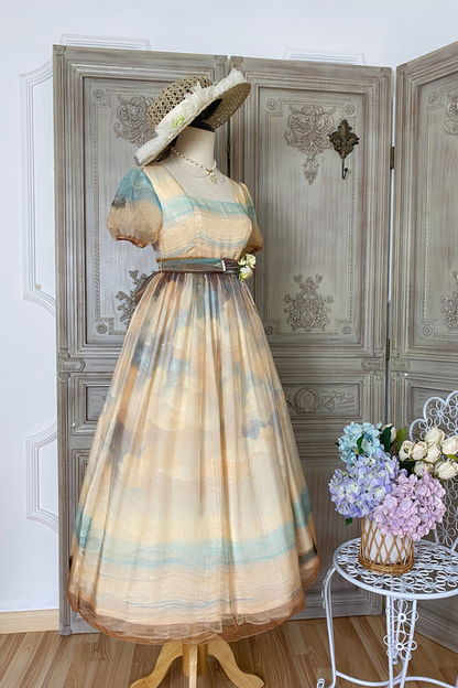 マーブルアートハイウエストマークロリータドレス