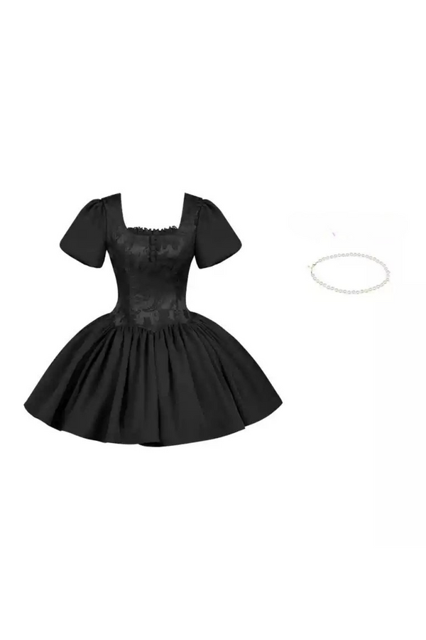 [Pre-Order] Dark Sweet Lolita Dress + Faux Collar + Necklace + Jacket + Ribbon + Sleeve + Fur Shawl