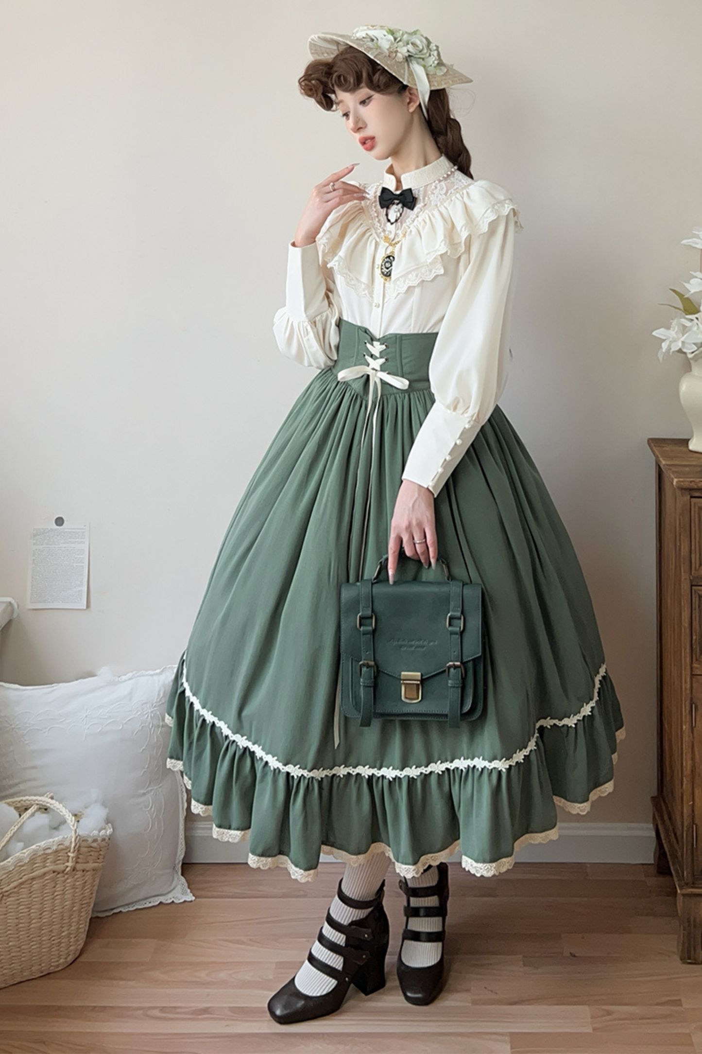 Sketch Wild Rose Elegant Herringbone Lolita Skirt