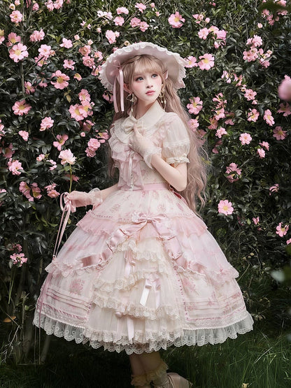 [Pre-order Deadline: May 8] Floral Sweet Elegant Lace Ribbon Layered Ruffle Blouse