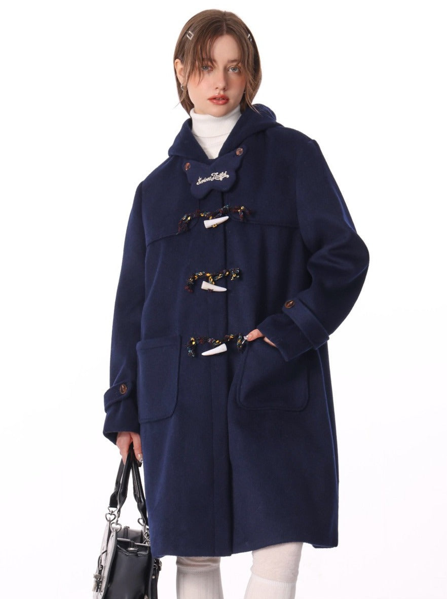 Mid-length Hooded Wool Coat