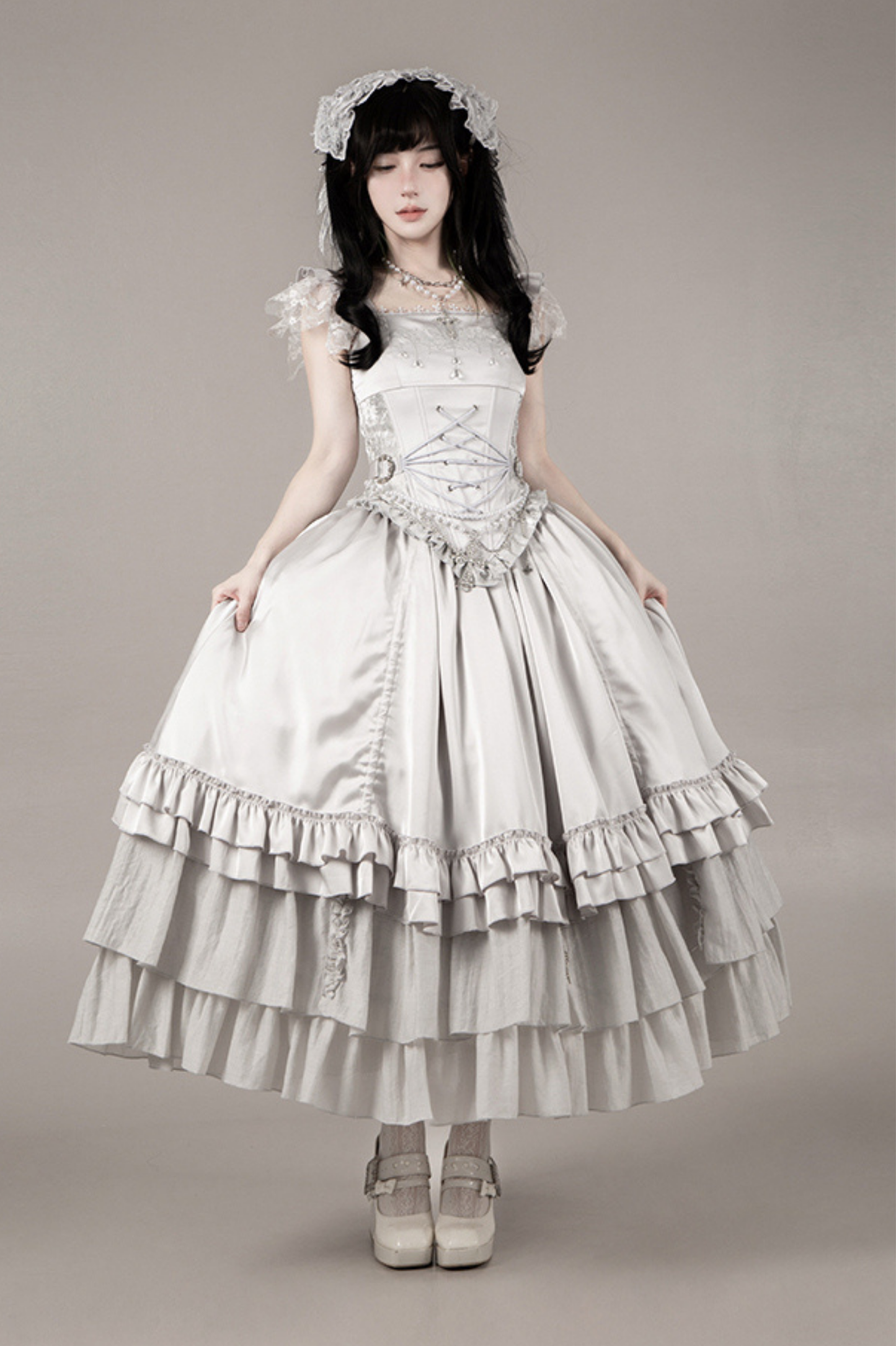 ゴシックロリータスカート+コルセット+ベール+ネックレス+ウエストチェーン