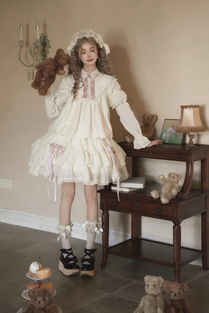 【予約商品】ローズフリルロリータドレス+ドレス＋ベルト＋ブローチ＋リボン＋ヘッドバンド＋スリーブ