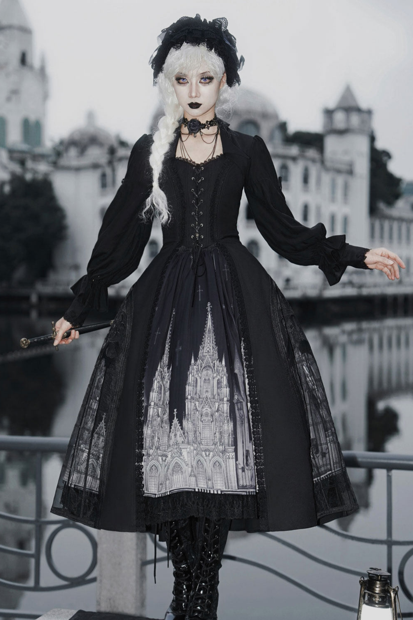 Gothic Lolita Jumper Skirt + Dark Top + Girdle