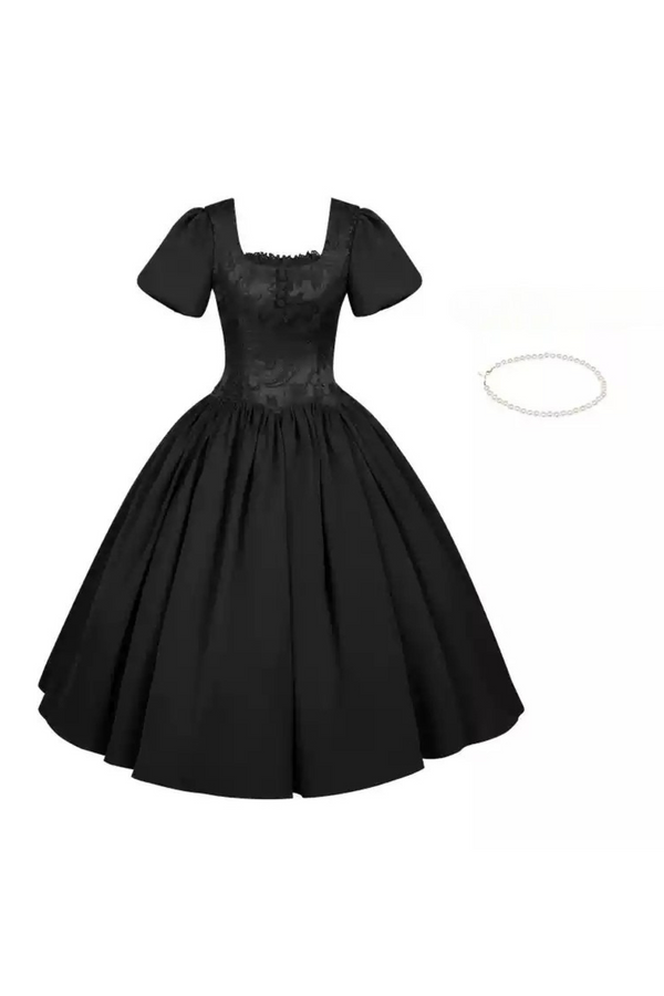[Pre-Order] Dark Sweet Lolita Dress + Faux Collar + Necklace + Jacket + Ribbon + Sleeve + Fur Shawl
