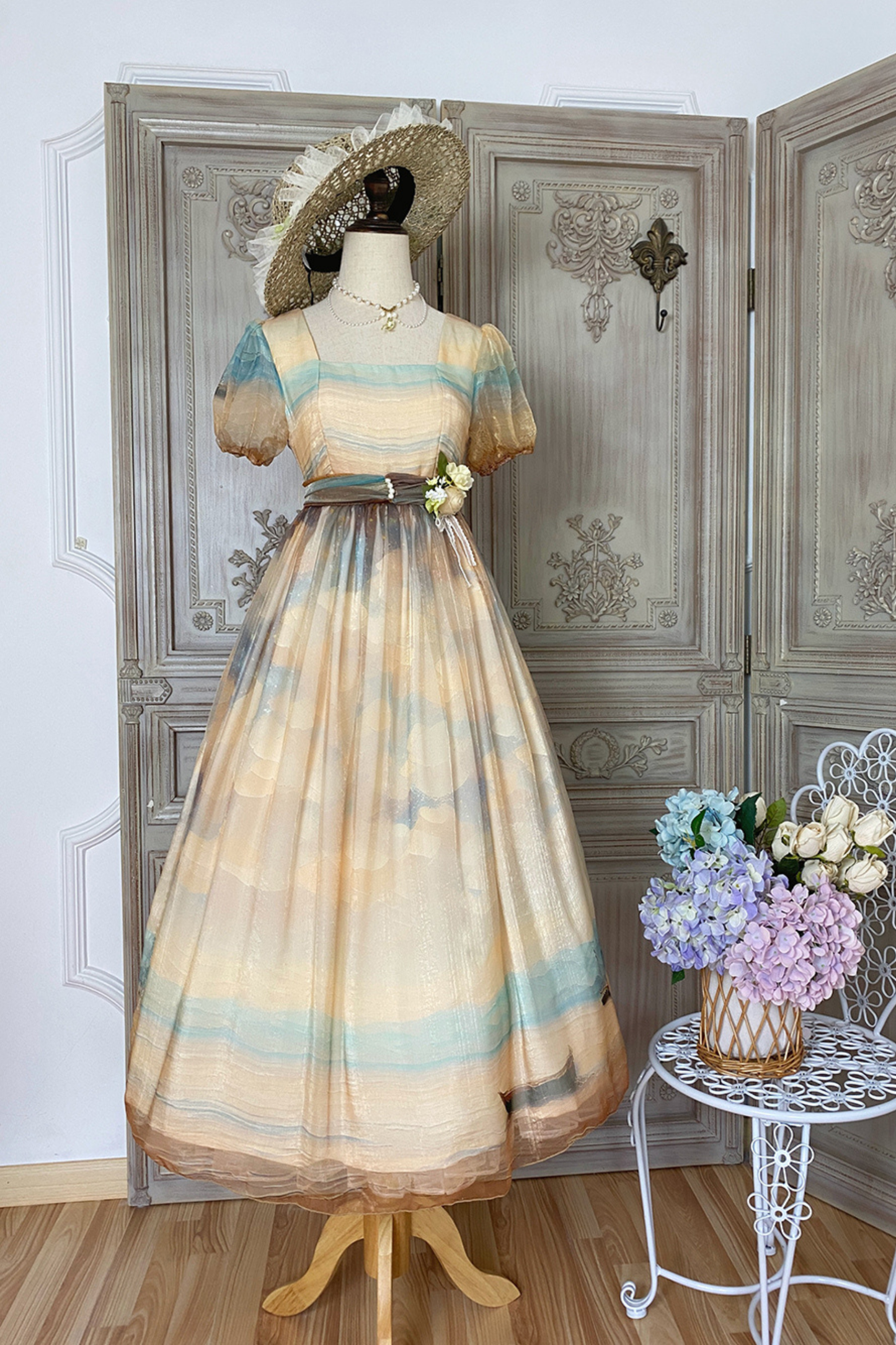 マーブルアートハイウエストマークロリータドレス