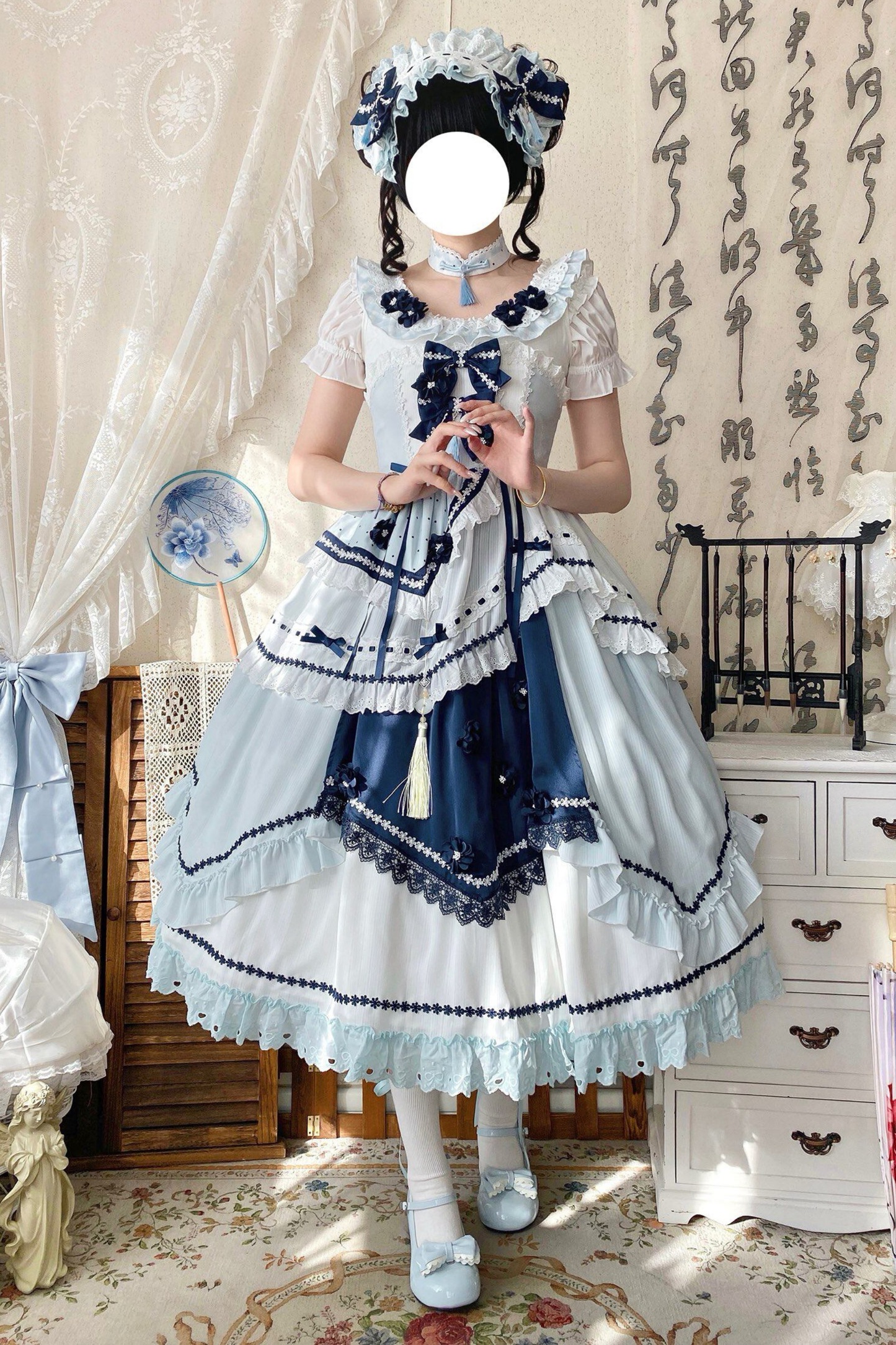 [3월 18일 예약마감] 차이나 드림 원피스 + 점퍼 스커트 + 소매 + 레그 워머 + 머리띠 + 칼라 + 클립 + 리본 + 공주 소매