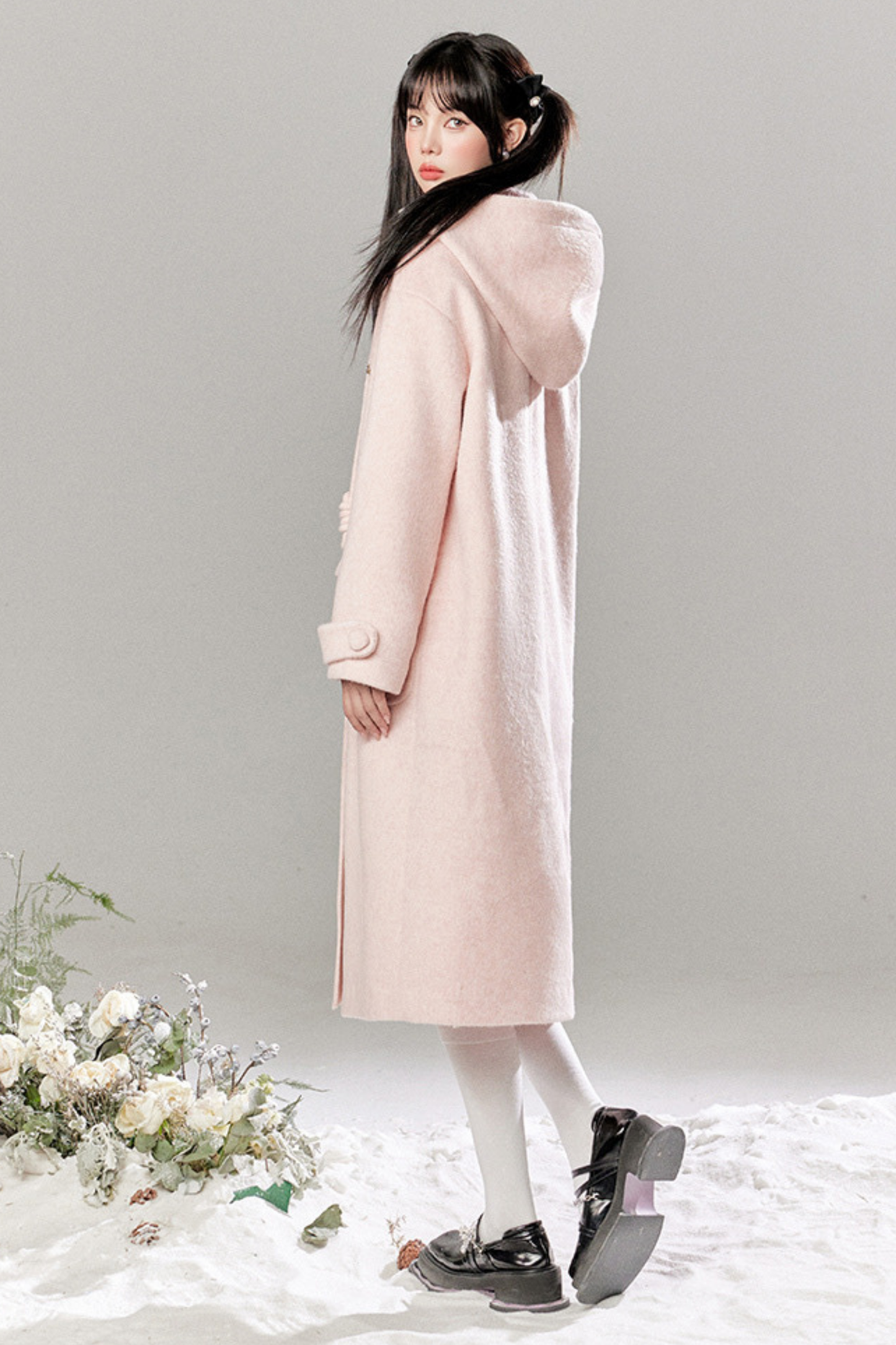 French Single Brest Food Long Wool Coat