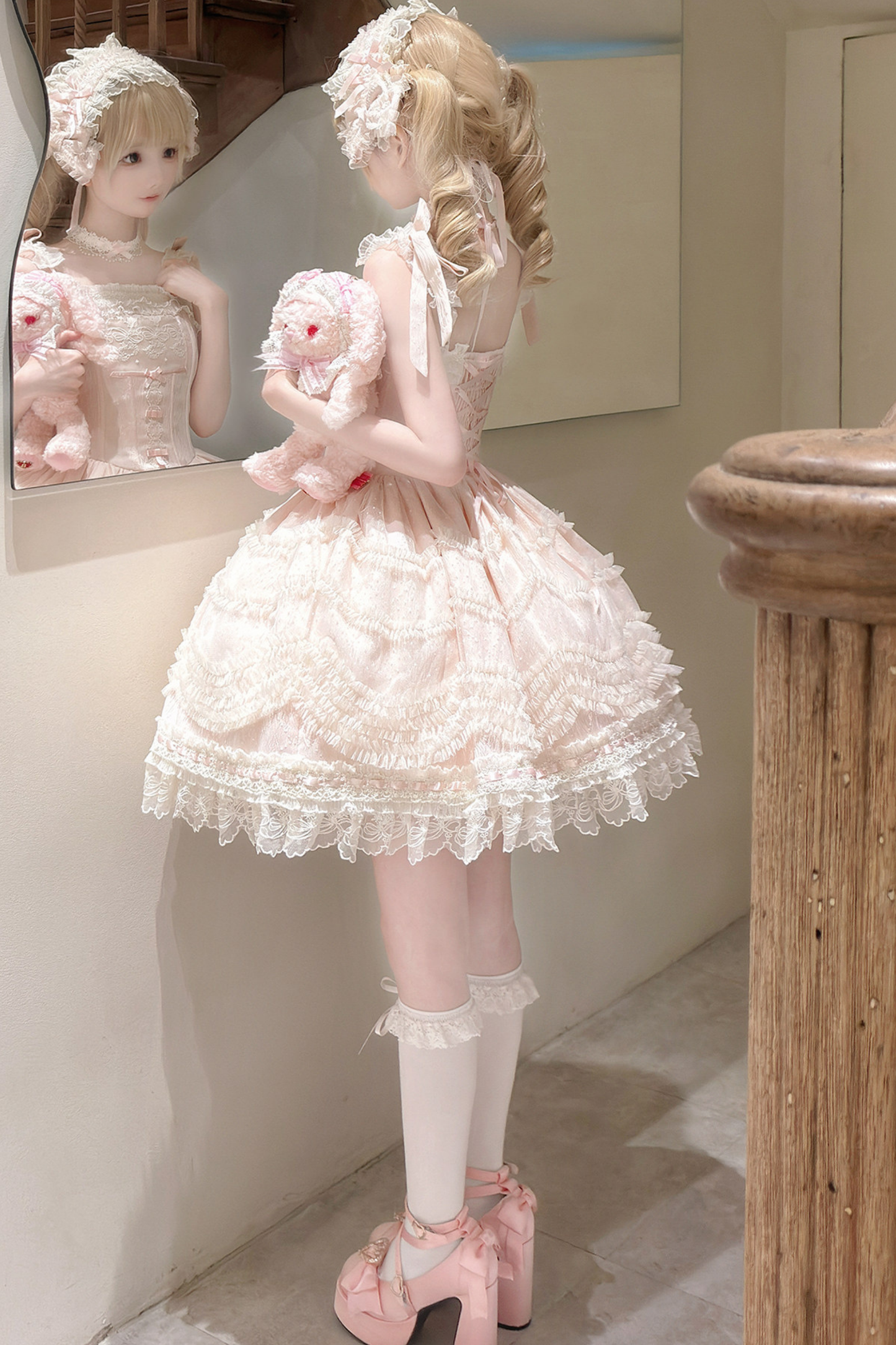 甜美珍妮蘿莉塔吊帶裙+項鍊+帽子+髮帶