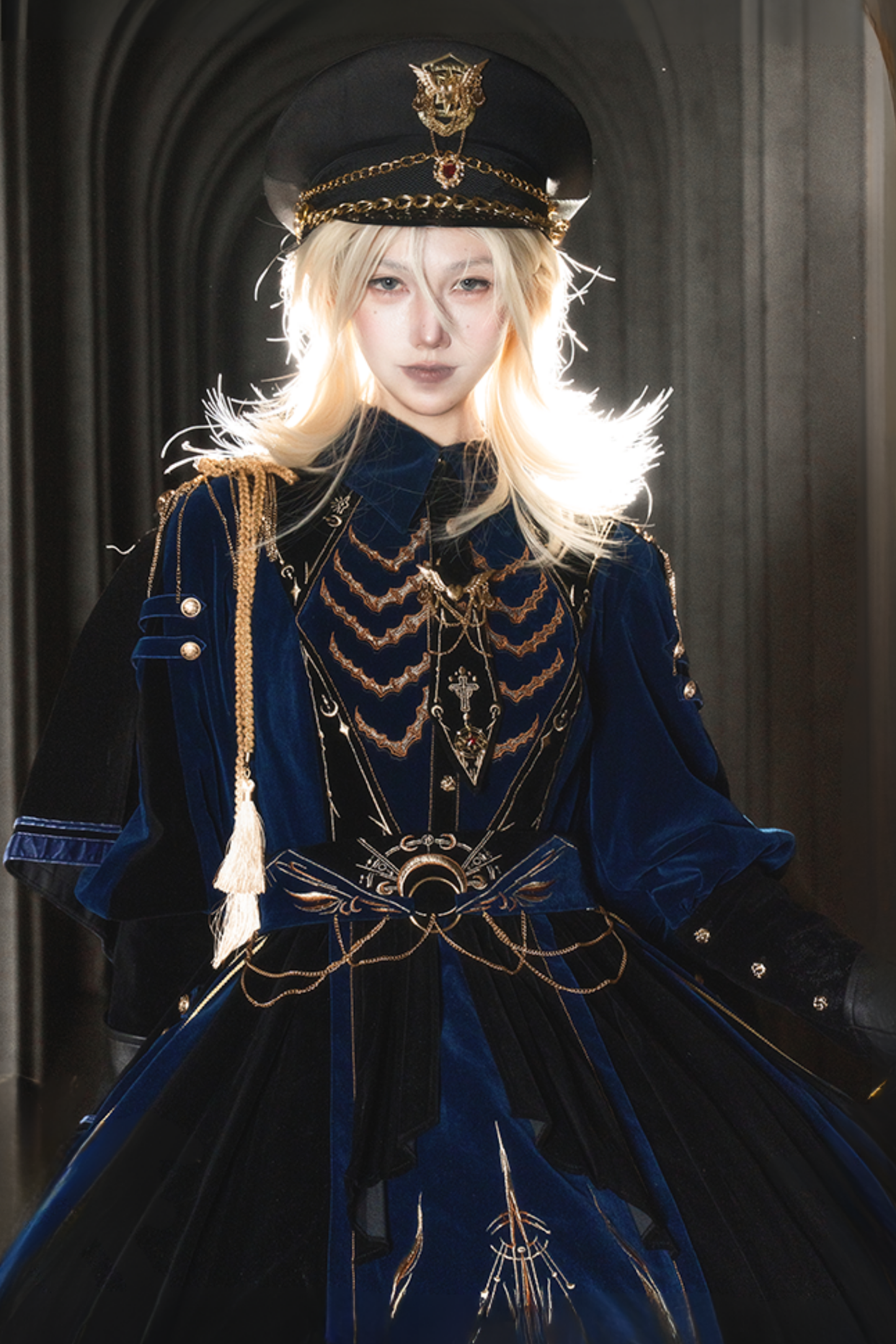 [Deadline for pre-order on November 16th] Holy army blue black embroidered military cape dress complete set + dress set