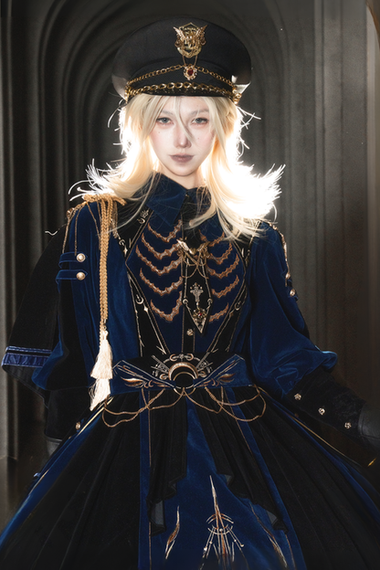 [Deadline for pre-order on November 16th] Holy army blue black embroidered military cape dress complete set + dress set