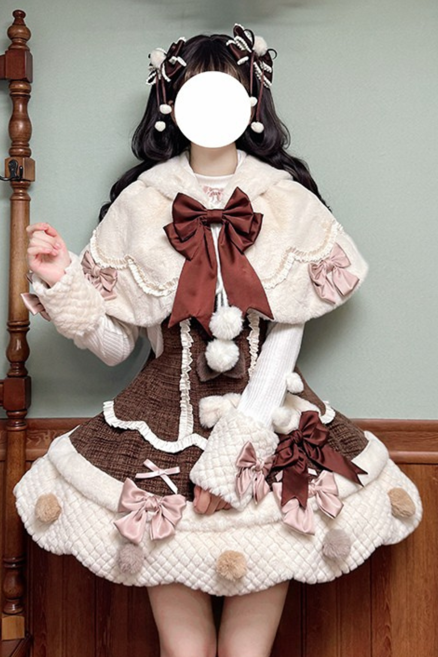 [Deadline for reservations: December 8] Frosted Sugar Rabbit Fur Ribbon Strap Dress