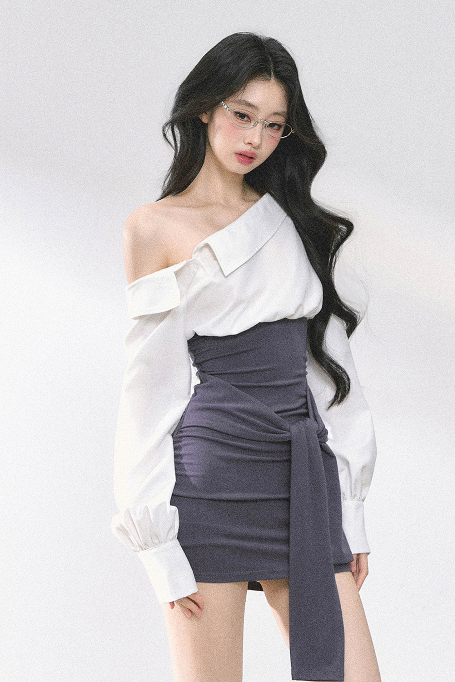 ウエストバンド付きワンショルダーシャツ