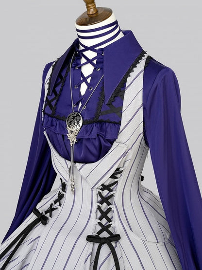 【12月29日予約締切】ゴシックロリータストライプバッククロスフリルサスドレス