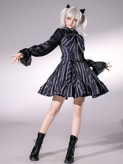 【12月29日予約締切】ゴシックロリータストライプリボンサスドレス