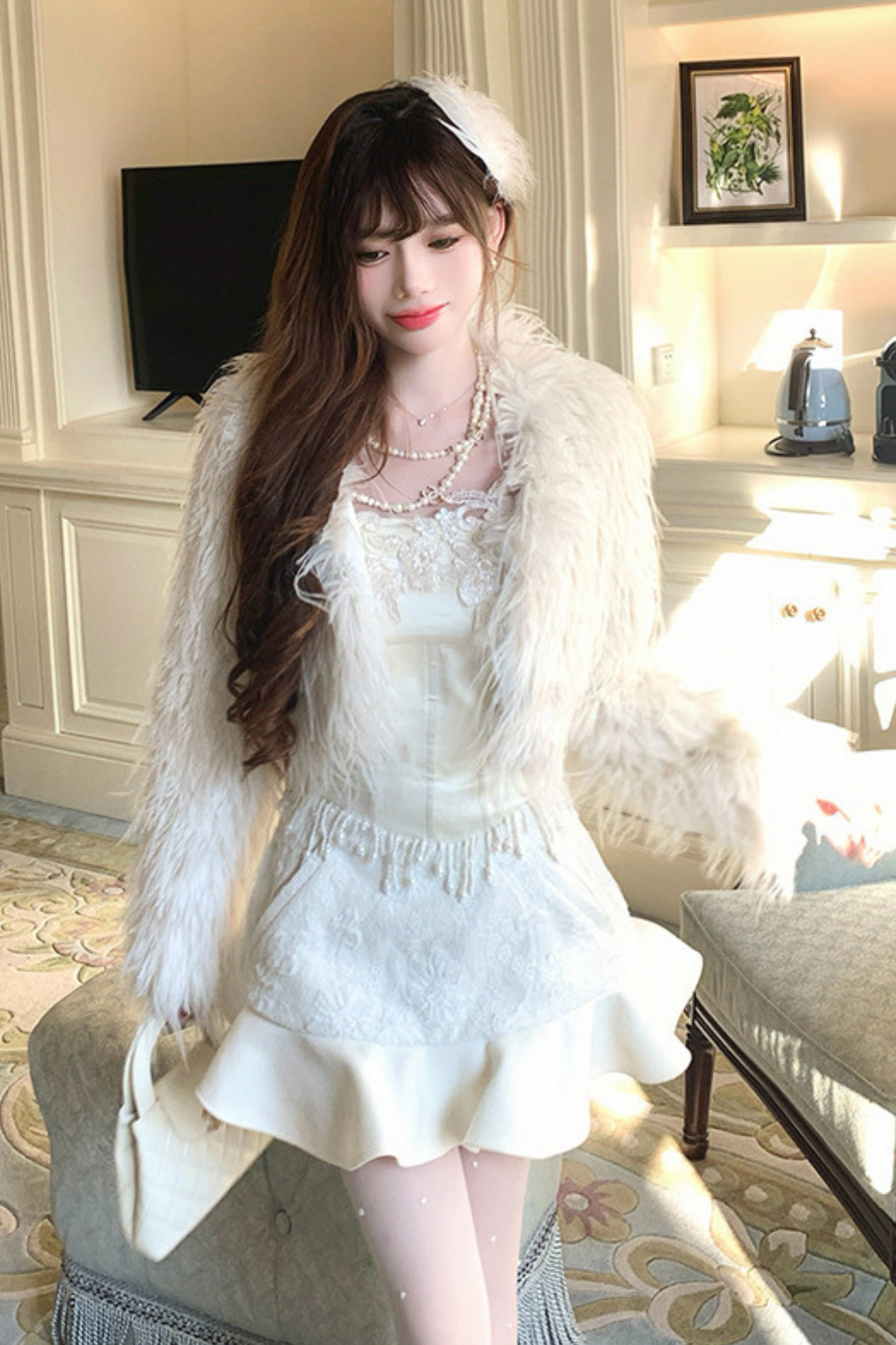 White pearl elegant short jacket