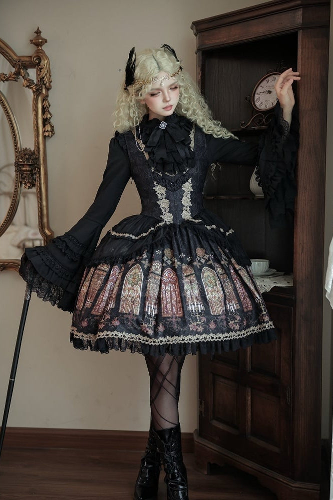【9月28日予約締切】Gothic Lolita Stained Glass Lace Ruffle Corset JSK Dress