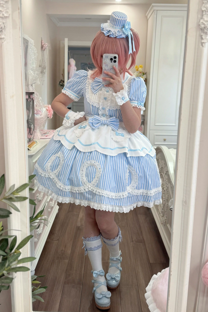 [Vorbestellung] Retro-Puppenartiges Lolita-Kleid + Haarband + Clip + Haube + Hut