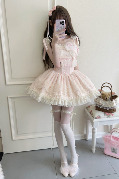 甜美珍妮蘿莉塔吊帶裙+項鍊+帽子+髮帶