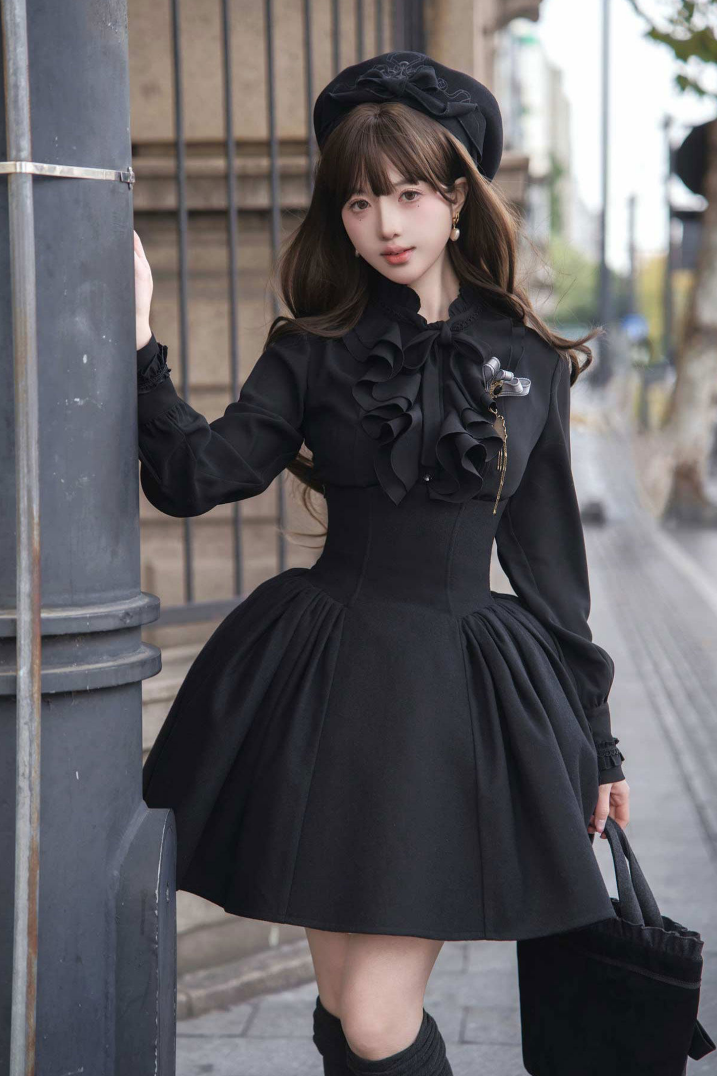 英國偵探蘿莉塔外套+披肩+裙子+襯衫+包+胸針+帽子+貝雷帽+項鍊