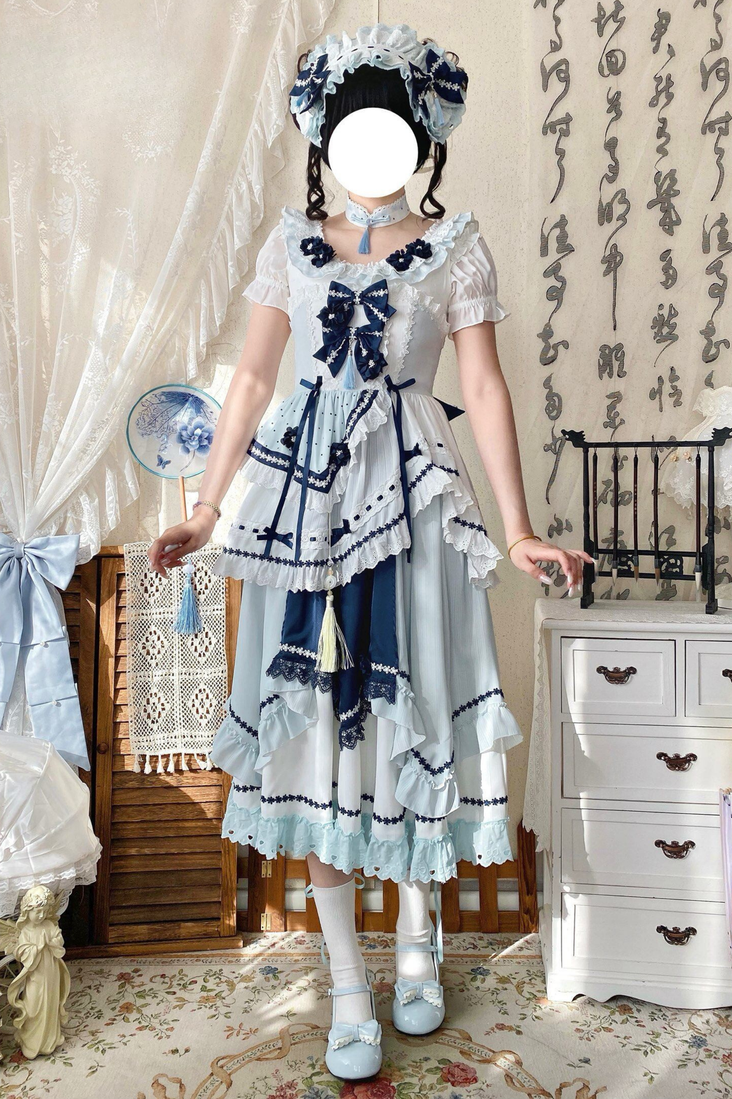 [3월 18일 예약마감] 차이나 드림 원피스 + 점퍼 스커트 + 소매 + 레그 워머 + 머리띠 + 칼라 + 클립 + 리본 + 공주 소매