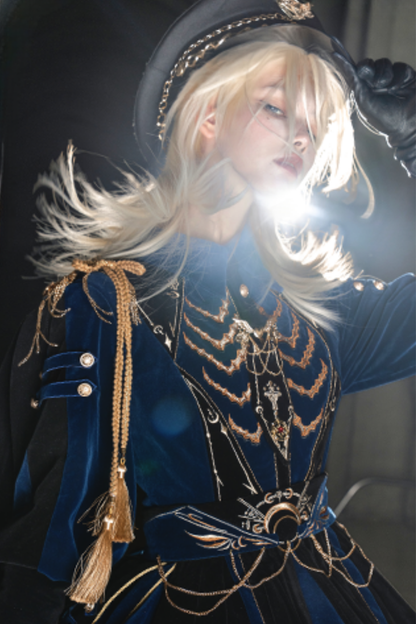 [Deadline for pre-order on November 16th] Holy army blue black embroidered military cape dress complete set + dress set