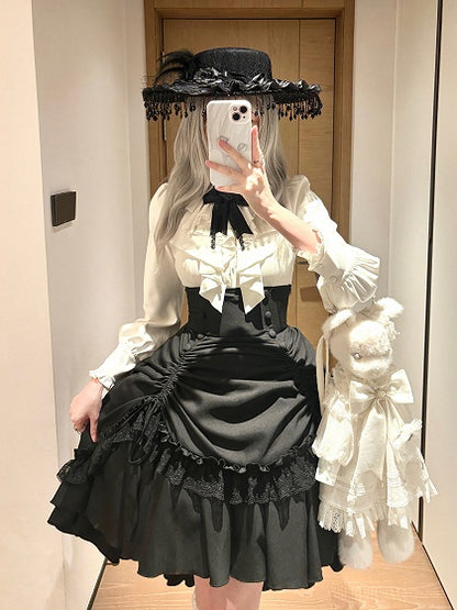 【3月6日予約締切】ダークゴシックブラックコルセットレイヤードプルアップスカート