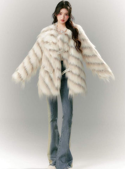 Marbled Milky Over Fur Coat