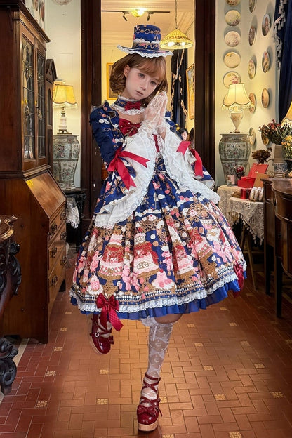 【4月26日予約締切】レトロロマンスイートロリータリボンケーキプリントゴージャス姫袖ドレス