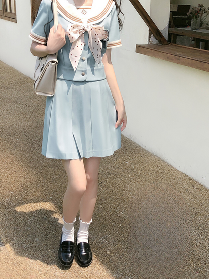 Summer Sailor Top + Pleated Skirt + Ribbon + Badge