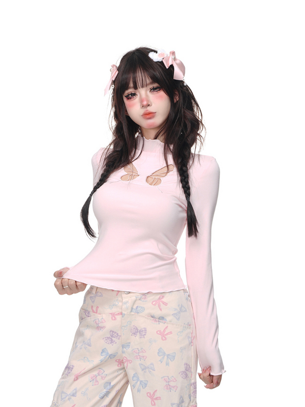 ワイルドカットアウトブラックレイヤートップス