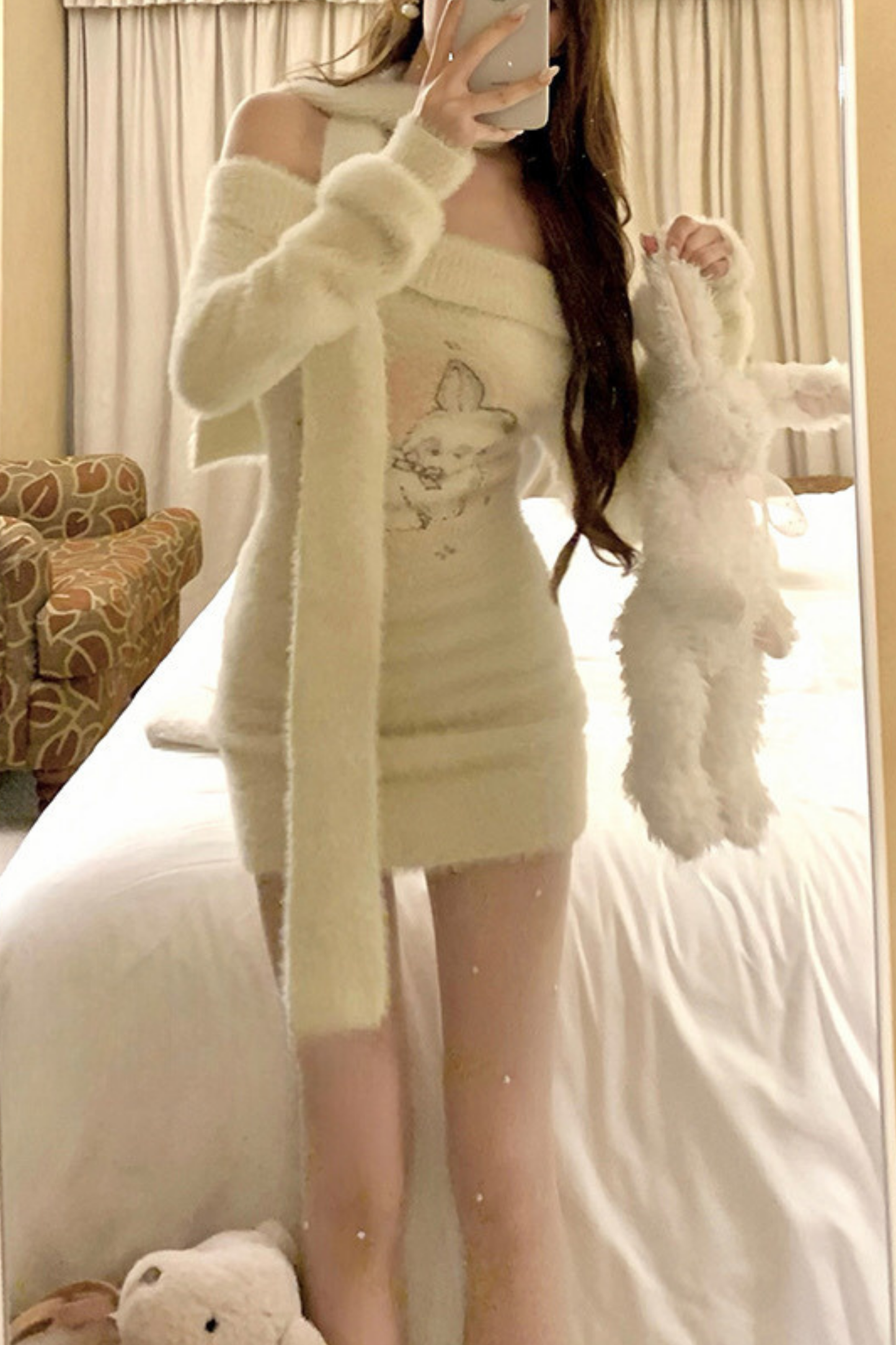 Gurley Rabbit Print One Shoulder Soft Knit One Piece