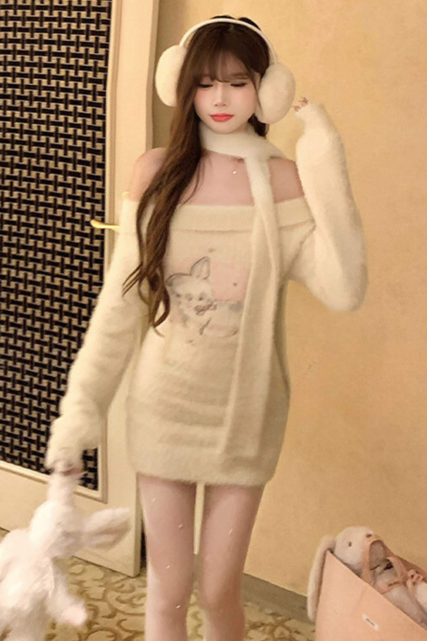 Gurley Rabbit Print One Shoulder Soft Knit One Piece