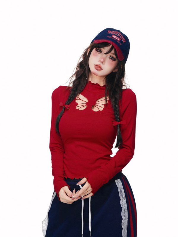 ワイルドカットアウトブラックレイヤートップス